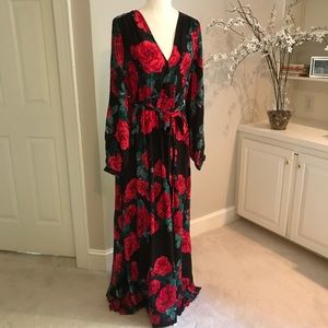 A Rose Black Print Maxi Dress Xl 